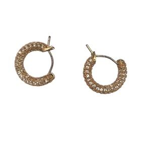 Small pave crystal encrusted gold tone hoop earrings 3/4 inch